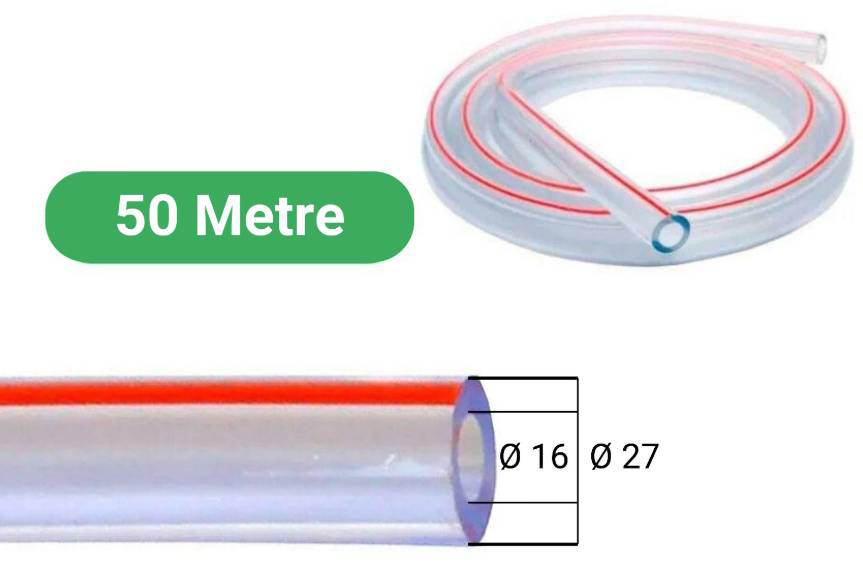 Tekli Süt Hortumu (Ø16 X Ø27) Şeffaf - Kırmızı Çizgili Melasty Yazılı