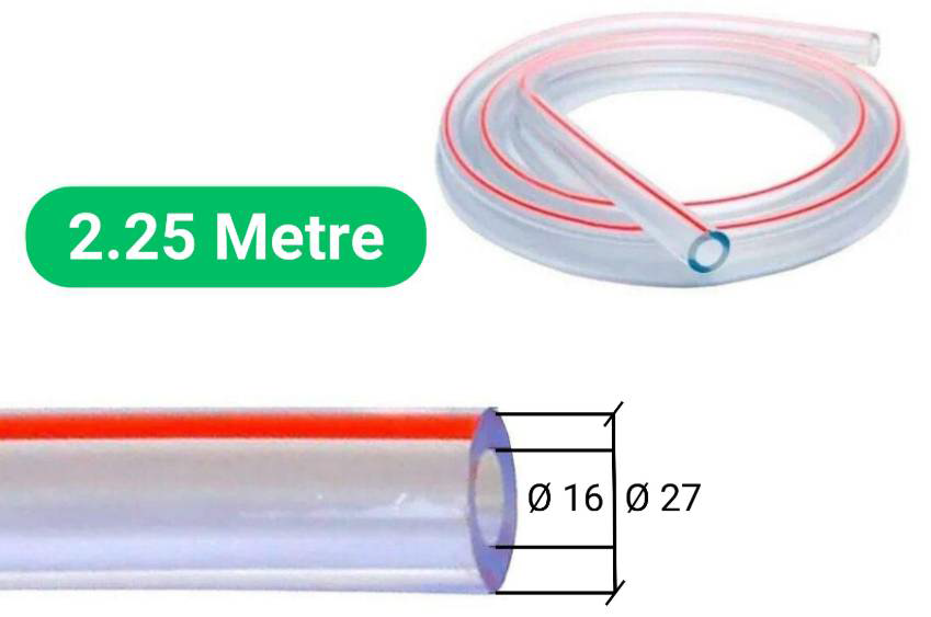 Tekli Süt Hortumu (Ø16 X Ø27) Şeffaf - Kırmızı Çizgili Melasty Yazılı 2,25 M
